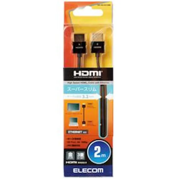 HDMIケーブル スリム イーサネット対応 2m ブラック メーカー在庫品