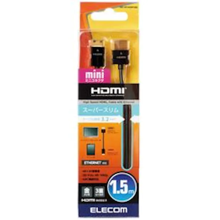 HDMIminiケーブル スリム イーサネット対応 1.5m ブラック メーカー在庫品