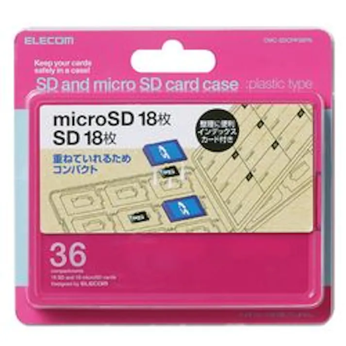 メモリカードケース インデックス台紙 SD18枚+microSD18枚 ピンク メーカー在庫品