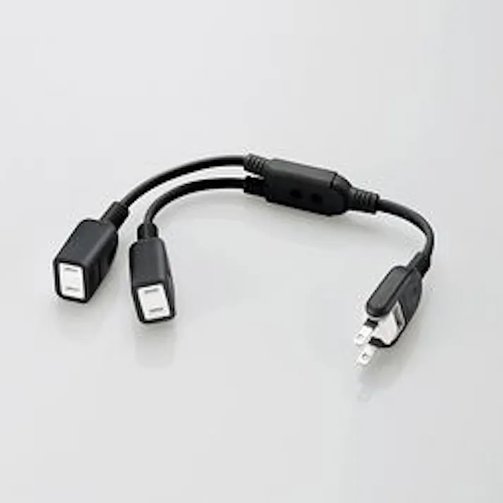延長コード 電源タップ 0.2m 2ピン 2個口 ACアダプタを2個つなげるケーブル