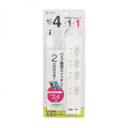 TAP-B102UC-2W USB充電機能付きタップ Type-C搭載 メーカー在庫品 電源ケーブル・延長コード TAP-B102UC-2W USB充電機能付きタップ Type-C搭載 メーカー在庫品 電源ケーブル・延長コード