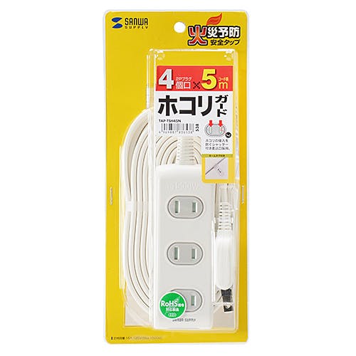 火災予防安全タップ 2P・4個口 ホワイト 5m TAP-TSH45N 電源ケーブル・延長コード 火災予防安全タップ 2P・4個口 ホワイト 5m TAP-TSH45N 電源ケーブル・延長コード