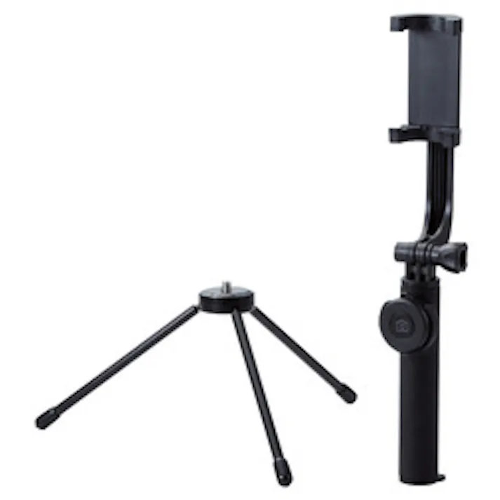 Bluetooth自撮り棒 回転ホルダー型 三脚付 45cm ブラック P-SSBTRBK
