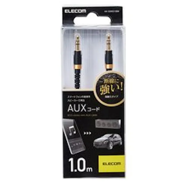 AUXケーブル φ3.5オス-φ3.5オス 高耐久 スリム 1.0m ブラック