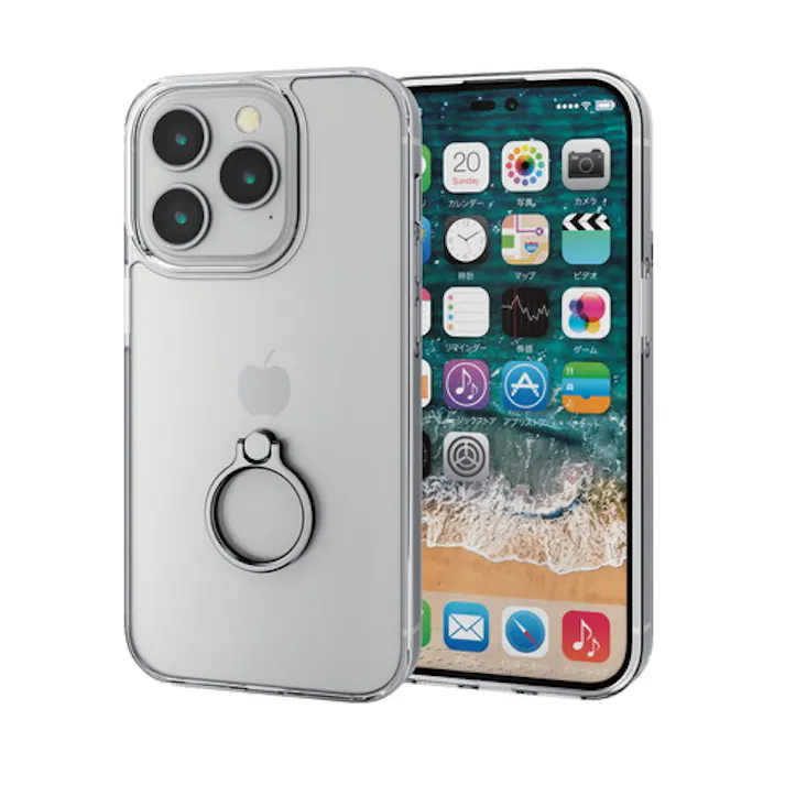 iPhone14 Pro ケース カバー ハイブリッド 耐衝撃 超衝撃吸収 リング付 スタンド機能付 シルバー