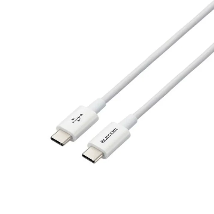 USB2.0ケーブル(認証品、C-C、やわらか耐久、USB PD対応) 約1.2m ホワイト