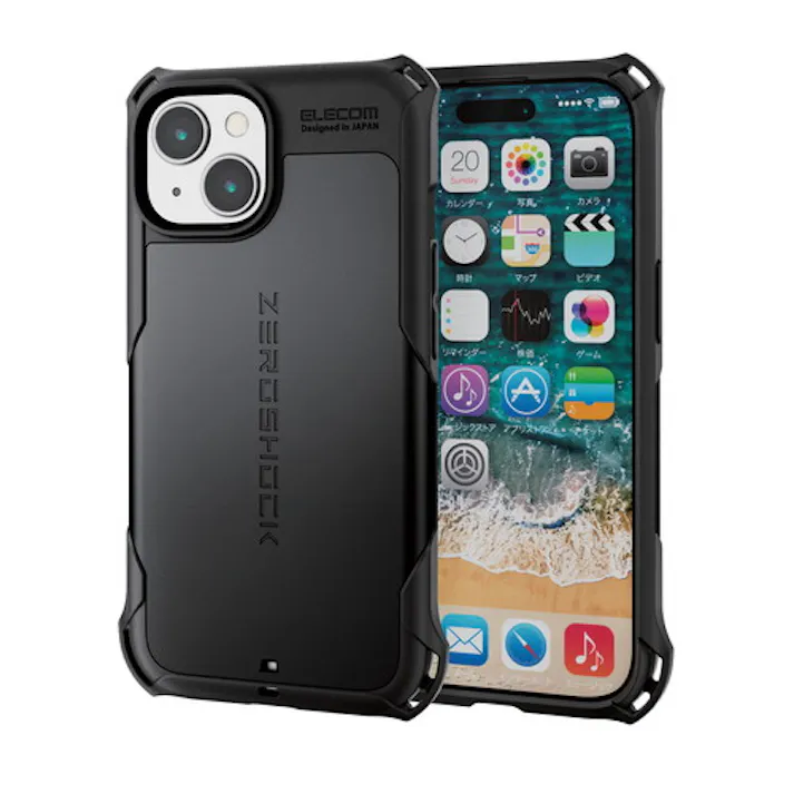 iPhone 15 ケース ハイブリッド 衝撃吸収 カメラレンズ保護設計 ブラック