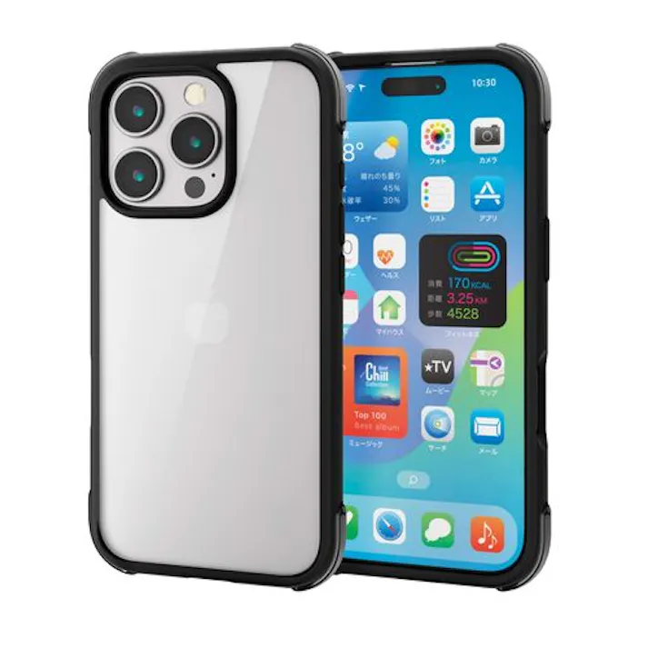 iPhone 16 Pro ケース ハイブリッド 衝撃吸収 軽量 カメラ周リ保護 MUBRAIN ブラック×クリアブラック メーカー在庫品