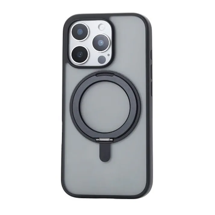 iPhone 16 Pro ケース ハイブリッド カメラレンズ保護設計 磁力吸着ワイヤレス充電対応 スタンド機能付 ブラック