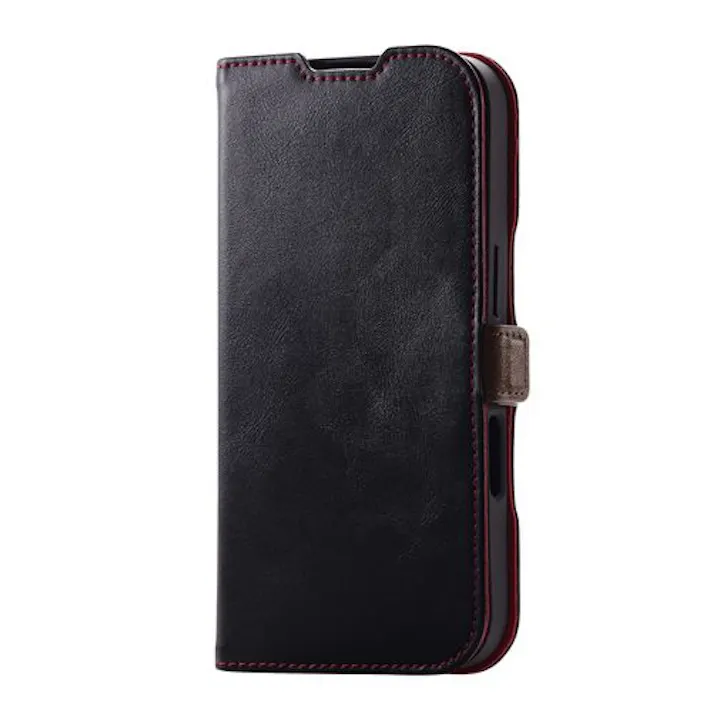 iPhone16 Pro ケース レザー 手帳型 マグネット 衝撃吸収 スリム ブラック