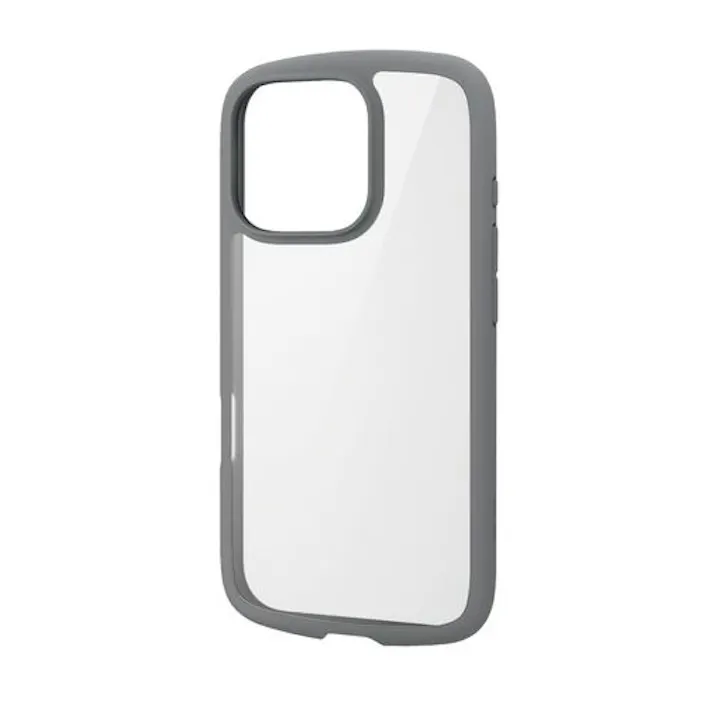 iPhone 16 Pro ケース ハイブリッド 衝撃吸収 軽量 薄型 カメラ周リ保護 ストラップホール付 TOUGH SLIM グレー