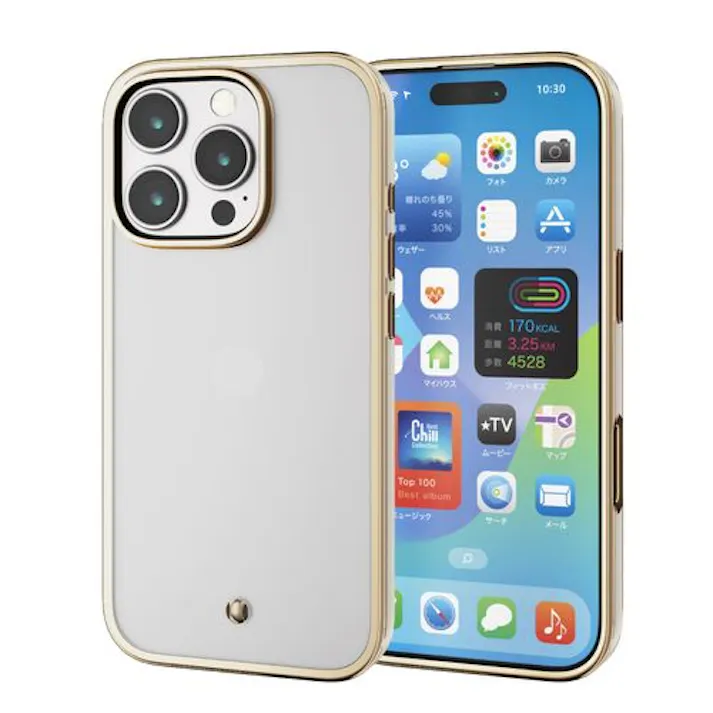 iPhone 16 Pro ケース ソフト カバー 衝撃吸収 カメラレンズ保護設計 ストラップホール付 メタリックライン &me グレージュ