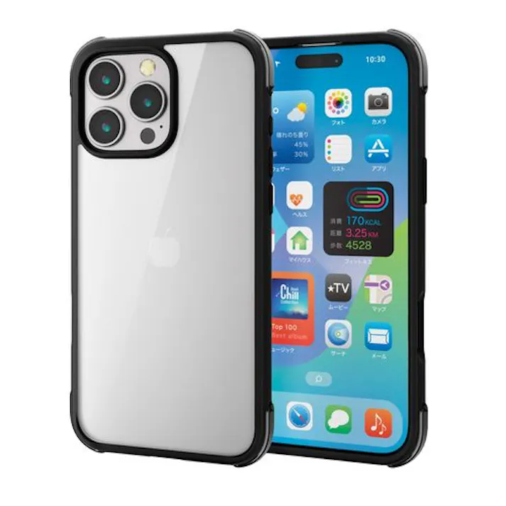 iPhone 16 Pro Max ケース ハイブリッド 衝撃吸収 軽量 カメラ周リ保護 MUBRAIN ブラック×クリアブラック
