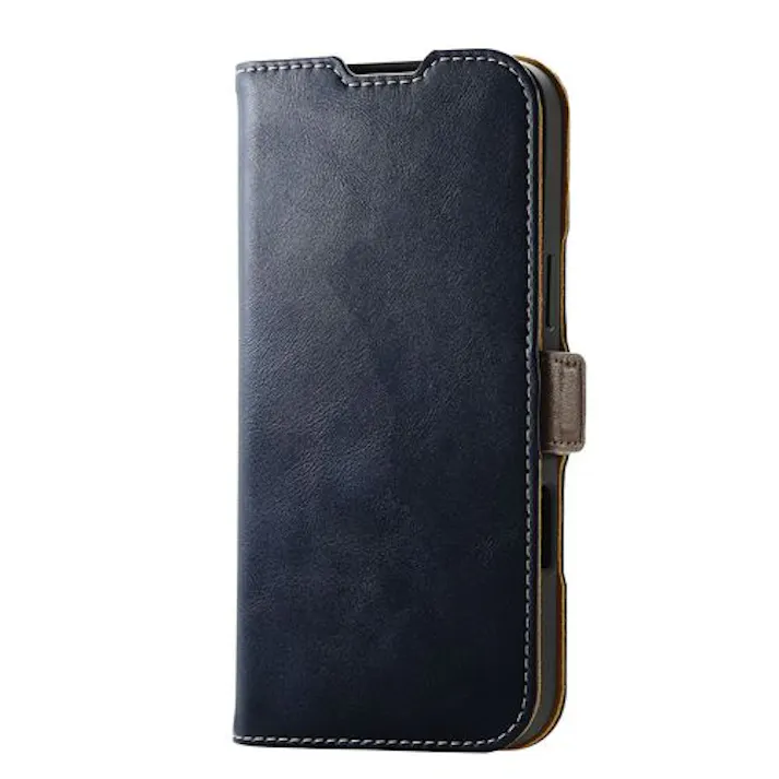 iPhone 16 Pro Max ケース レザー 手帳型 マグネット フラップ 衝撃吸収 スリム ストラップホール付 ネイビー