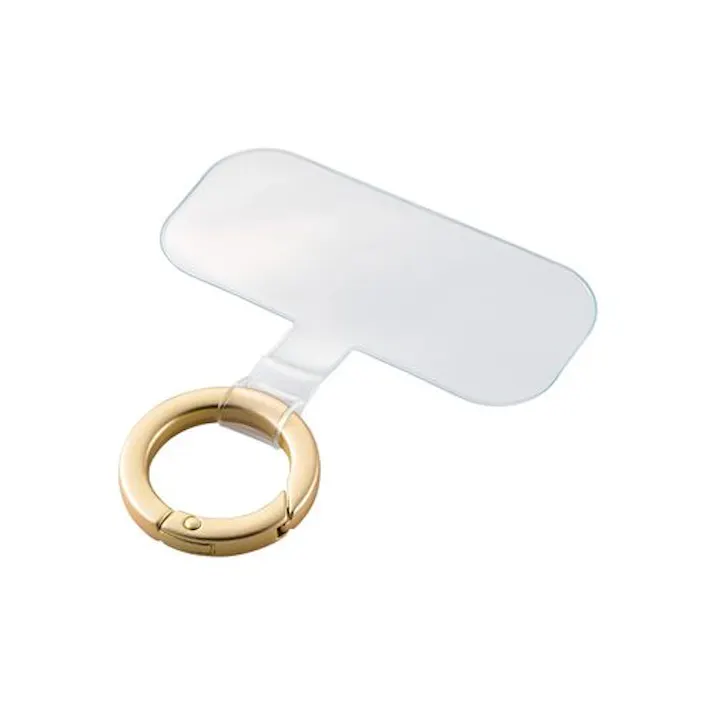 スマホ ストラップホルダー シート ケーブル穴用 1口タイプ リング付キ ゴールド