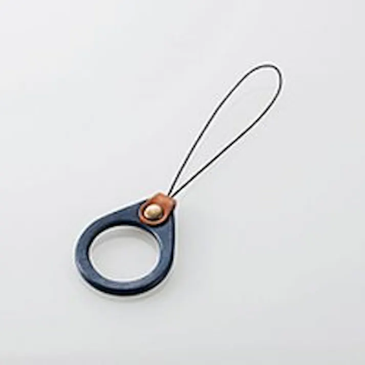 スマートフォン用ストラップ リングストラップ レザー ネイビー