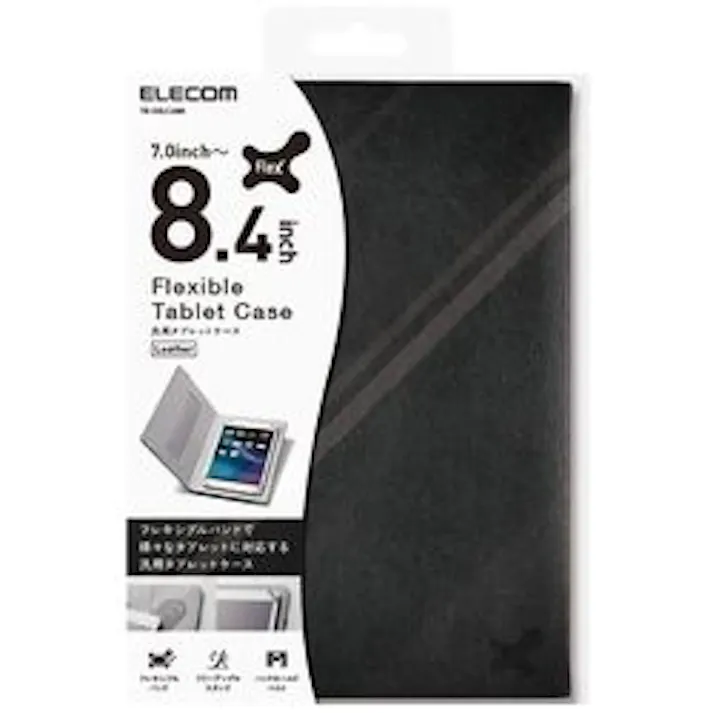 タブレット汎用ブックタイプケース レザー 7.0-8.4 ブラック メーカー在庫品