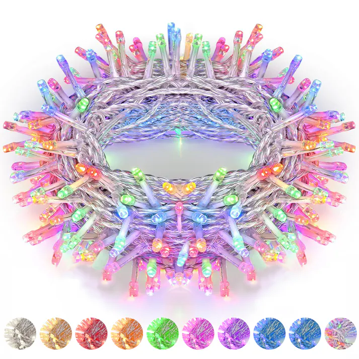 KOZUMUWAN イルミネーションライト クリスマスライト ストレート 定番商品 100球 10m 防雨 連結可 屋外 防水 コントローラ付 メモリ記憶 8点灯パターン 4色ミックス