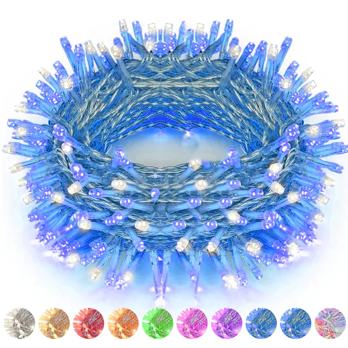 KOZUMUWAN イルミネーションライト クリスマスライト ストレート 定番商品 100球 10m 防雨 連結可 屋外 防水 コントローラ付 メモリ記憶 8点灯パターン ブルーホワイト