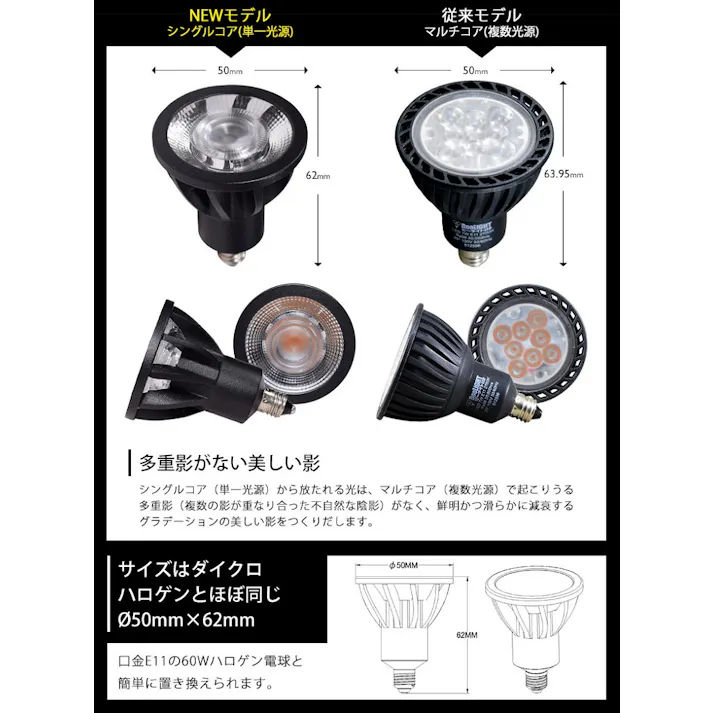 LED電球 E11 60形相当 高演色Ra92 フリッカーフリー 電球色3000K BH-0711ANC-BK-30-Ra92