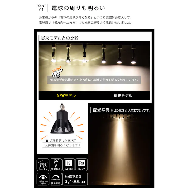 LED電球 E11 60形相当 高演色Ra92 フリッカーフリー 濃い電球色2400K BH-0711ANC-BK-24-Ra92