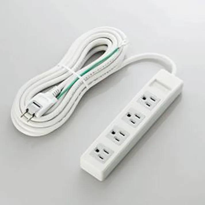 RoHs準拠OAタップ 3ピン 4個口 2ピンスイングプラグ 5m ホワイト