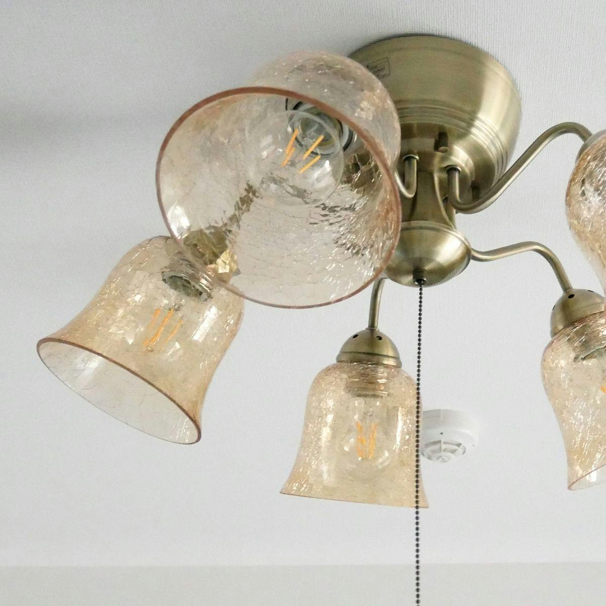 村上工作所 STERN シャンデリア ヒビガラス アンバー5灯 プルスイッチ