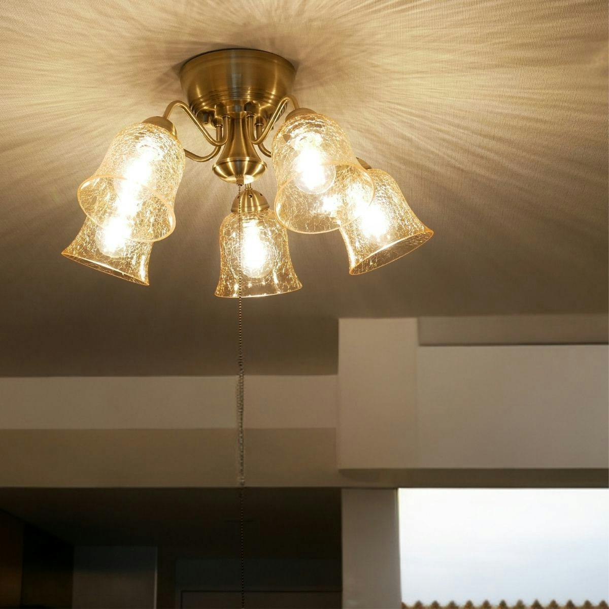 村上工作所 STERN シャンデリア ヒビガラス アンバー5灯 プル