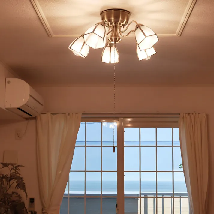 村上工作所 STERN シャンデリア ステンドグラスサークル 5灯 プルスイッチ 電球なし KMS-0002_FT