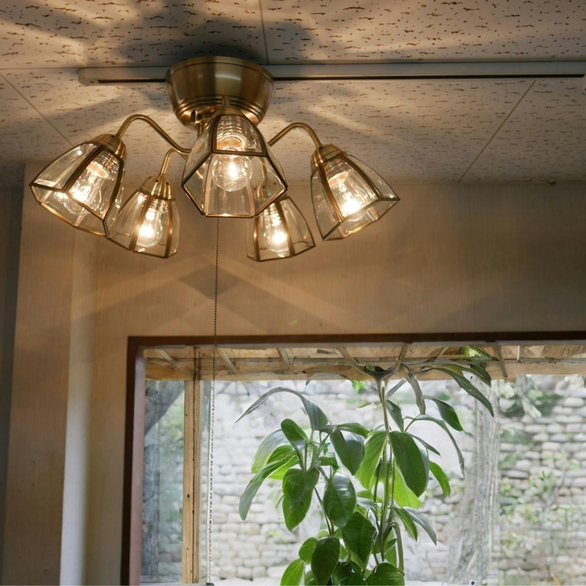 村上工作所 STERN シャンデリア ステンドグラスサークル 5灯 プル