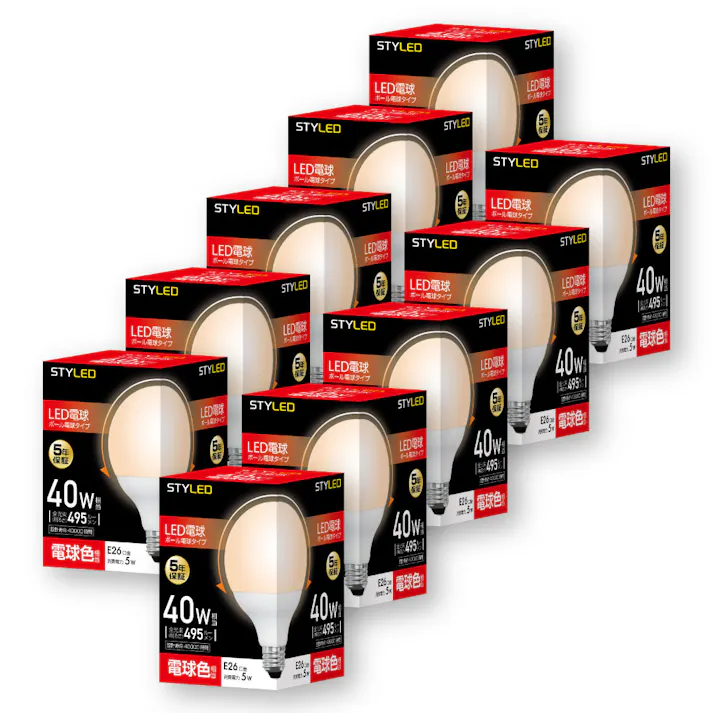 10個セット スタイルド(STYLED) LED電球 E26 ボール電球形 40W形相当 電球色 広配光 HDG40L10