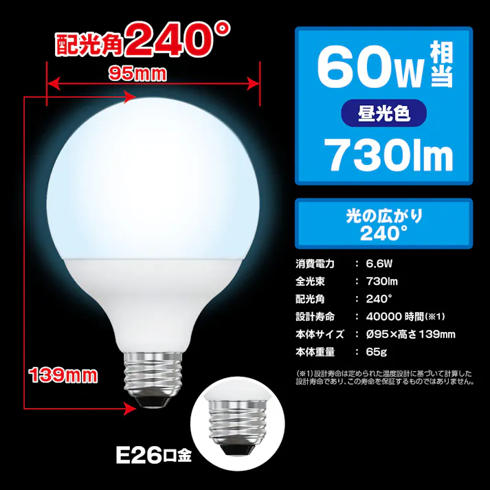 4個セット スタイルド(STYLED) LED電球 E26 ボール電球形 60W形相当 昼光色 広配光 HDG60D4