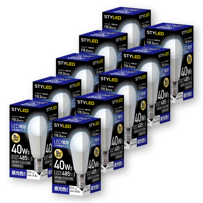 10個セット スタイルド(STYLED) LED電球 E17 40W形相当 昼光色 小形電球 広配光 密閉器具対応 HA4T17D10