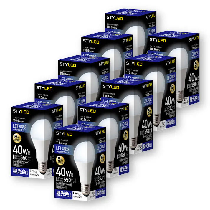 10個セット スタイルド(STYLED) LED電球 E26 40W形相当 昼光色 一般電球形 広配光 密閉器具対応 HA4T26D10