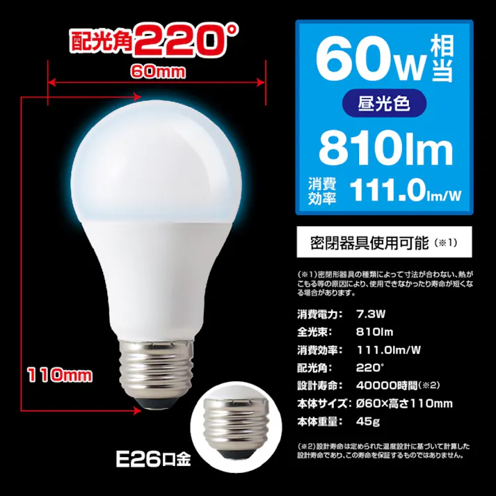 4個セット スタイルド(STYLED) LED電球 E26 60W形相当 昼光色 一般電球形 広配光 密閉器具対応 HA6T26D4