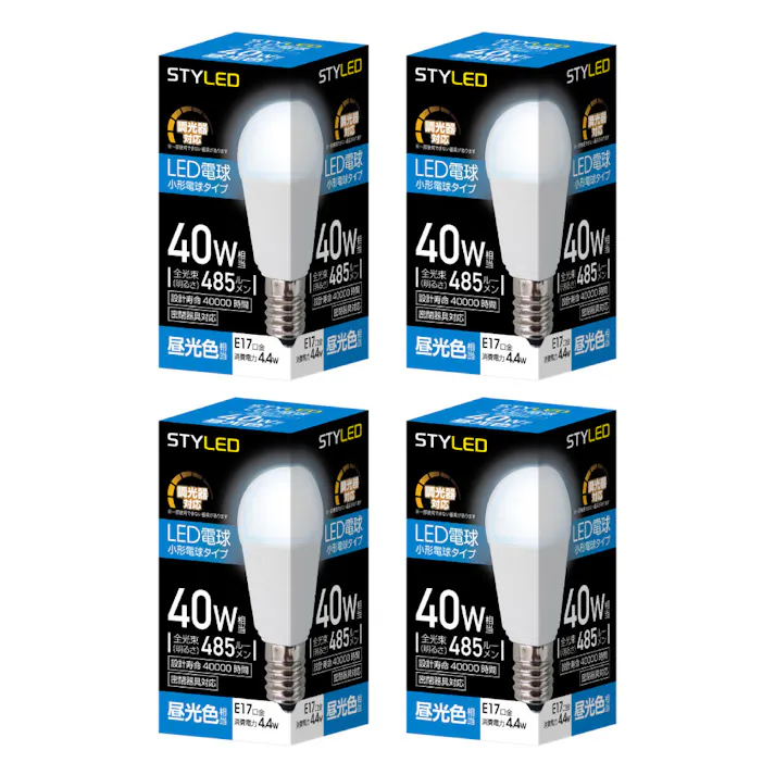 4個セット スタイルド(STYLED) 調光器対応 LED電球 E17 40W形相当 昼光色 小形電球 広配光 密閉器具対応 HA4D17D4