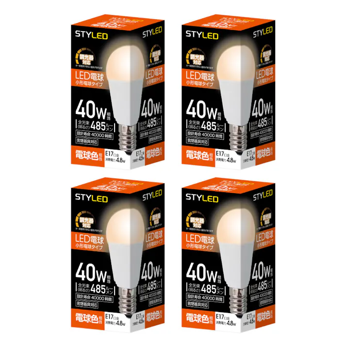 4個セット スタイルド(STYLED) 調光器対応 LED電球 E17 40W形相当 電球色 小形電球 広配光 密閉器具対応 HA4D17L4