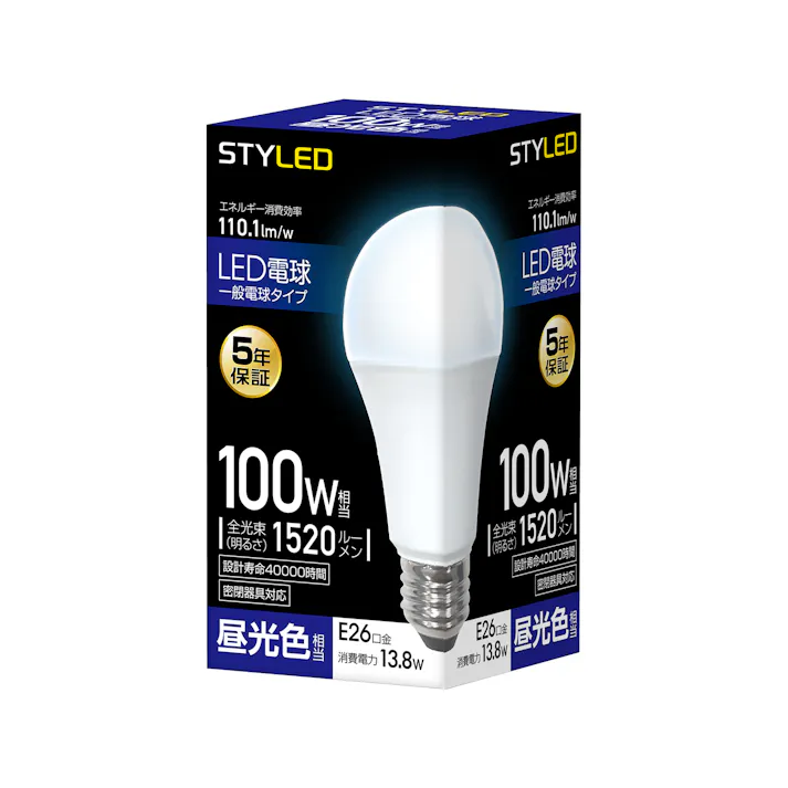 スタイルド(STYLED) LED電球 E26 100W形相当 昼光色 一般電球形 広配光 密閉器具対応 HA15T26DS1