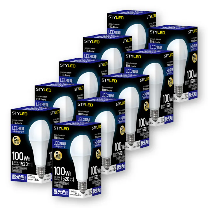 10個セット スタイルド(STYLED) LED電球 E26 100W形相当 昼光色 一般電球形 広配光 密閉器具対応 HA15T26DS10