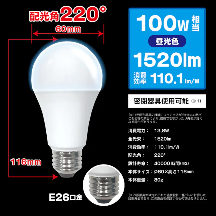 4個セット スタイルド(STYLED) LED電球 E26 100W形相当 昼光色 一般電球形 広配光 密閉器具対応 HA15T26DS4