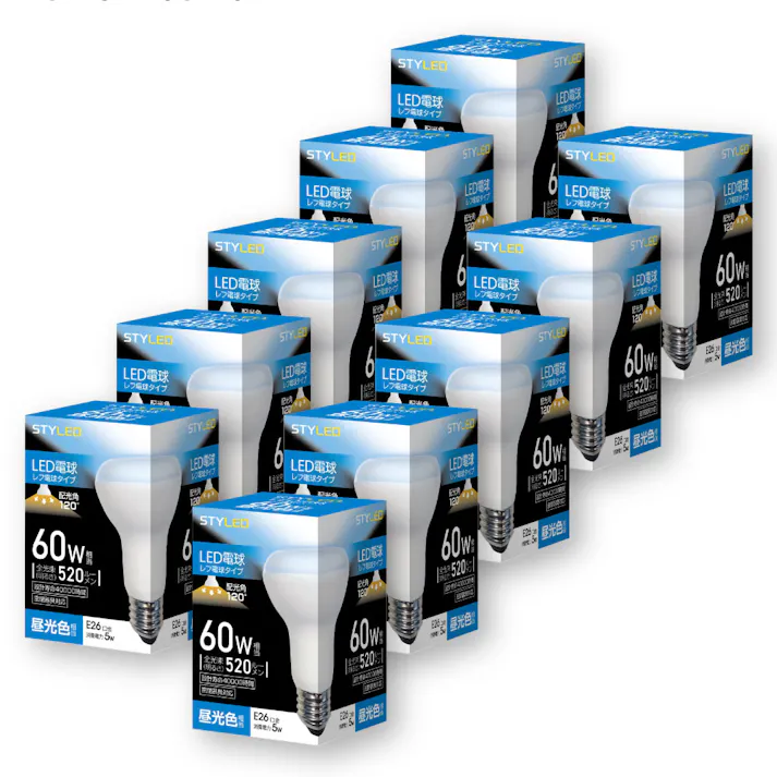 10個セット スタイルド(STYLED) LED電球 レフ形 E26 60W形相当 昼光色 配光角120度 密閉器具対応 HDR6E26D10