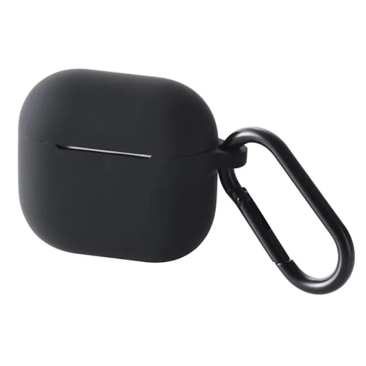 AirPods 4 ケース 用 シリコン 衝撃吸収 落下防止 カラビナ付 ブラック