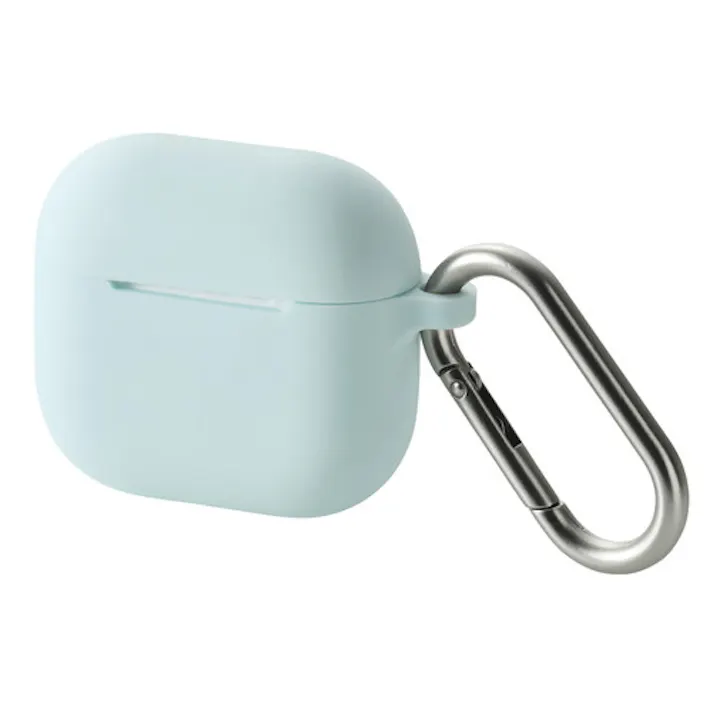 AirPods 4 ケース 用 シリコン 衝撃吸収 落下防止 カラビナ付 ブルー