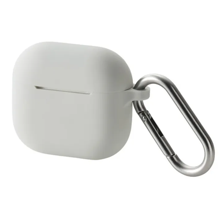 AirPods 4 ケース 用 シリコン 衝撃吸収 落下防止 カラビナ付 グレー