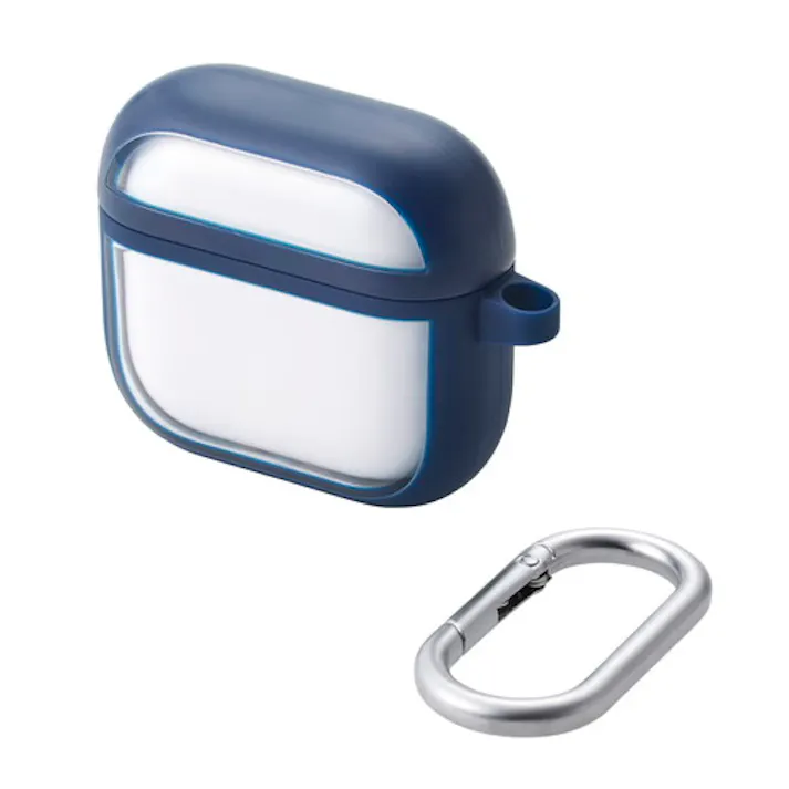 AirPods 4 ケース 用 耐衝撃 衝撃吸収 落下防止 カラビナ付 ネイビー