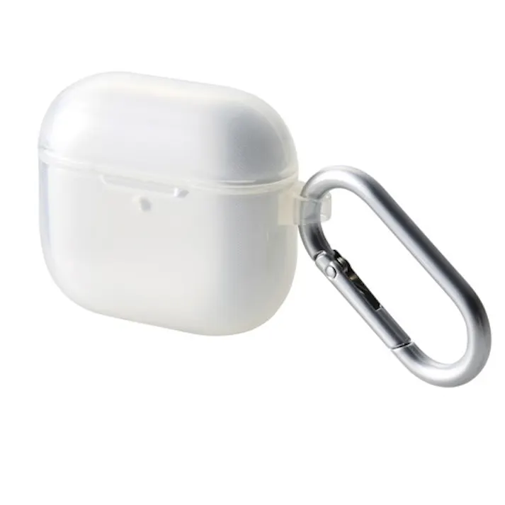 AirPods 4 ケース 用 ソフト 落下防止 カラビナ付 クリア