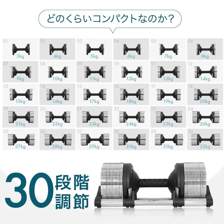 ライシン ヘリックスミラー 32kg 1kg刻み シルバー 1個 Lysin HelixMirror (旧称 メタルダンベル ) ダンベル 可変式ダンベル アジャスタブルダンベル 筋トレ ウェイト トレーニング 鉄アレイ ジム 家トレ スタイリッシュ おしゃれ 重量 調節 調整