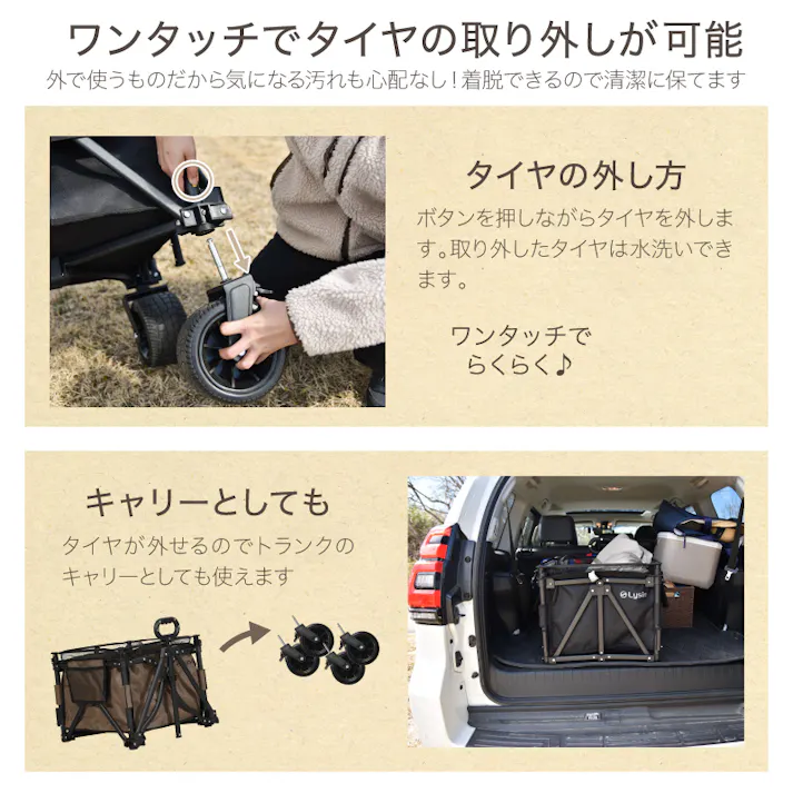 ライシン アウトドアワゴン Eシリーズ ミニ ブラック 最大110L 拡張機能 キャリーワゴン キャリーカート 折りたたみ フォールディング アウトドアワゴン キャンプ 運動会 バーベキュー BBQ ピクニック レジャー 自立 丈夫 頑丈 軽量 コンパクト 収納 荷物 運ぶ 運搬 台車 黒