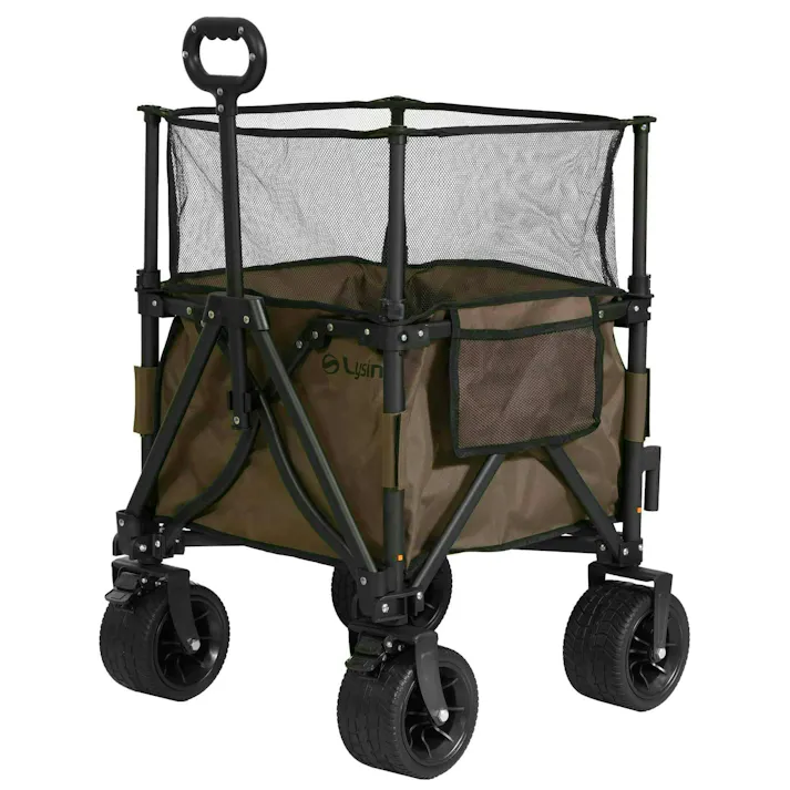 ライシン アウトドアワゴン Eシリーズ ミニ ブラウン 最大110L 拡張機能 キャリーワゴン キャリーカート 折りたたみ フォールディング アウトドアワゴン キャンプ 運動会 バーベキュー BBQ ピクニック レジャー 自立 丈夫 頑丈 軽量 コンパクト 収納 荷物 運ぶ 運搬 台車 茶色