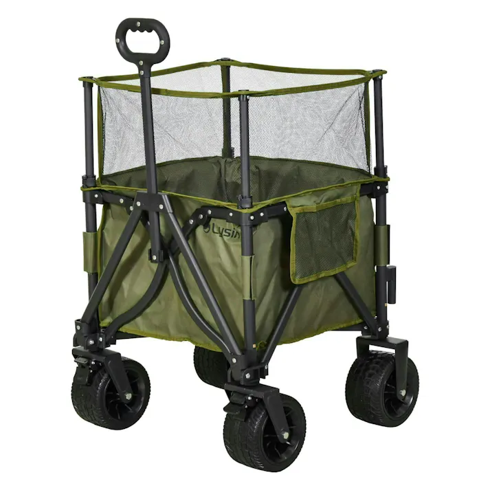 ライシン アウトドアワゴン Eシリーズ ミニ グリーン 最大110L 拡張機能 キャリーワゴン キャリーカート 折りたたみ フォールディング アウトドアワゴン キャンプ 運動会 バーベキュー BBQ ピクニック レジャー 自立 丈夫 頑丈 軽量 コンパクト 収納 荷物 運ぶ 運搬 台車